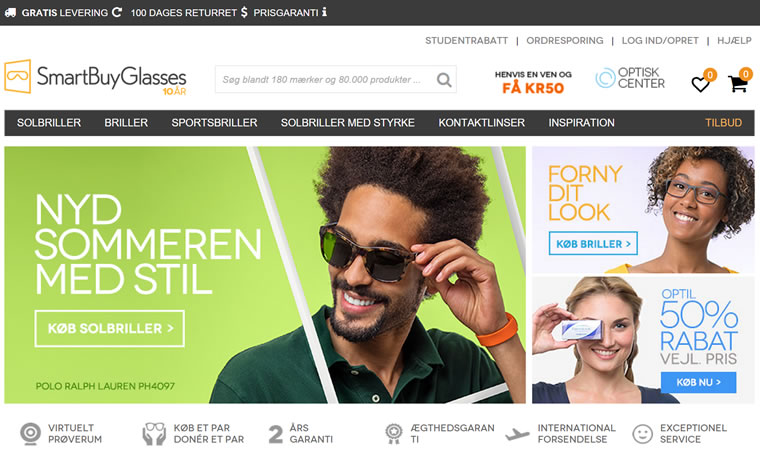 SmartBuyGlasses丹麦：网上购买名牌太阳镜、眼镜和隐形眼镜