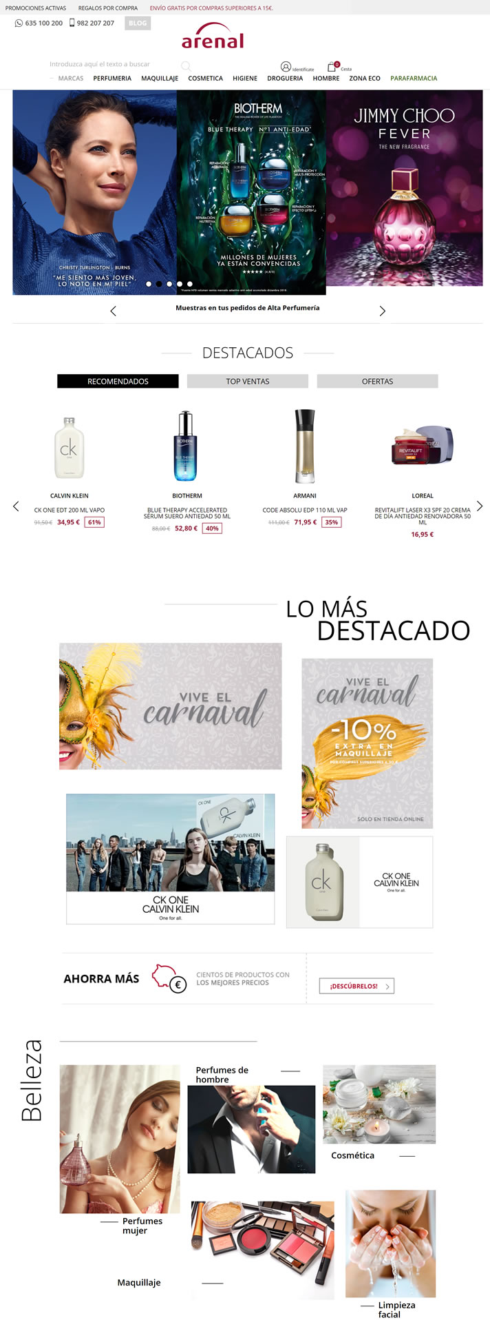西班牙香水和化妆品购物网站：Arenal Perfumerías