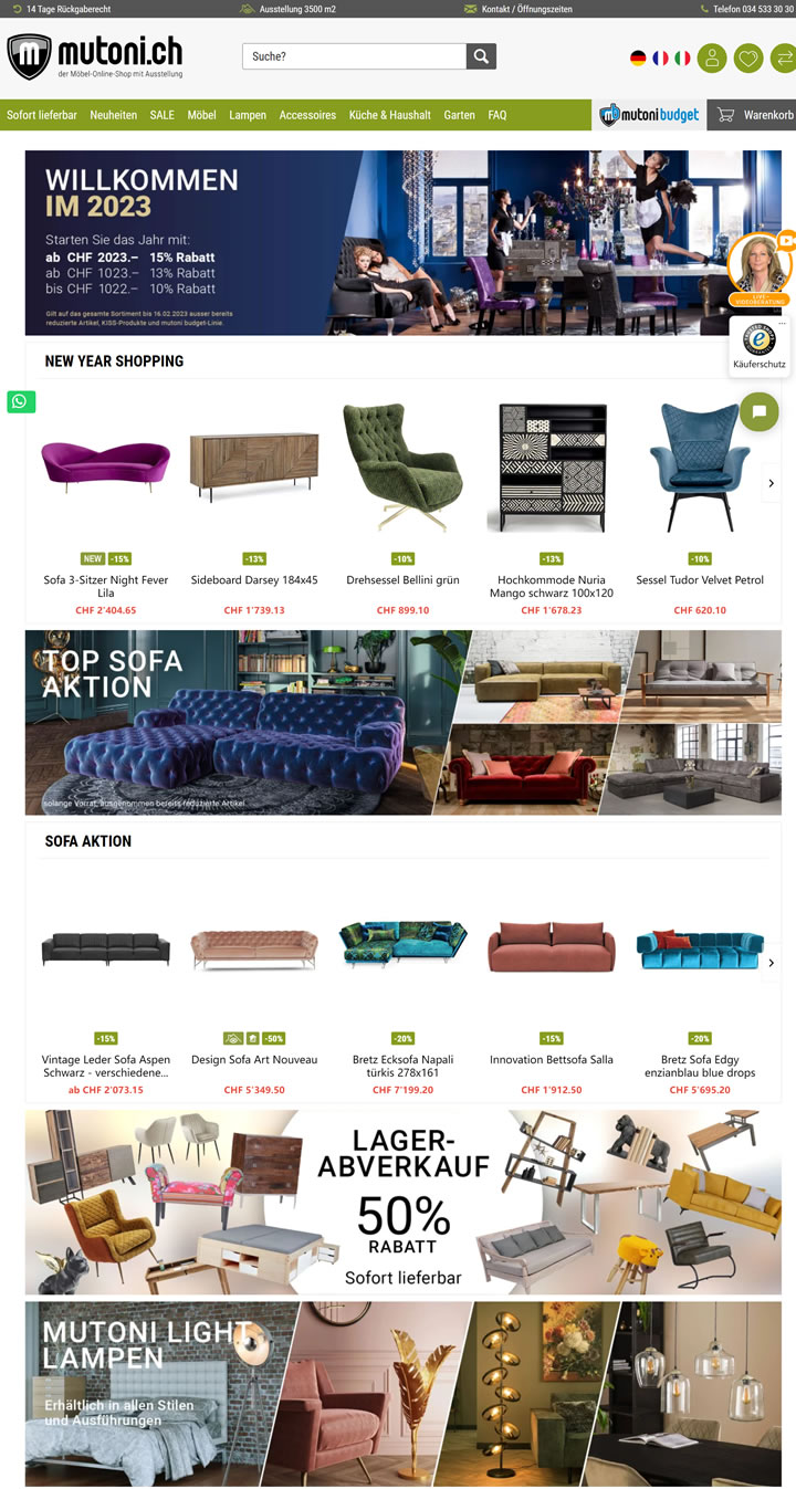 精致设计与高品质瑞士家具和配饰网上商店：mutoni.ch